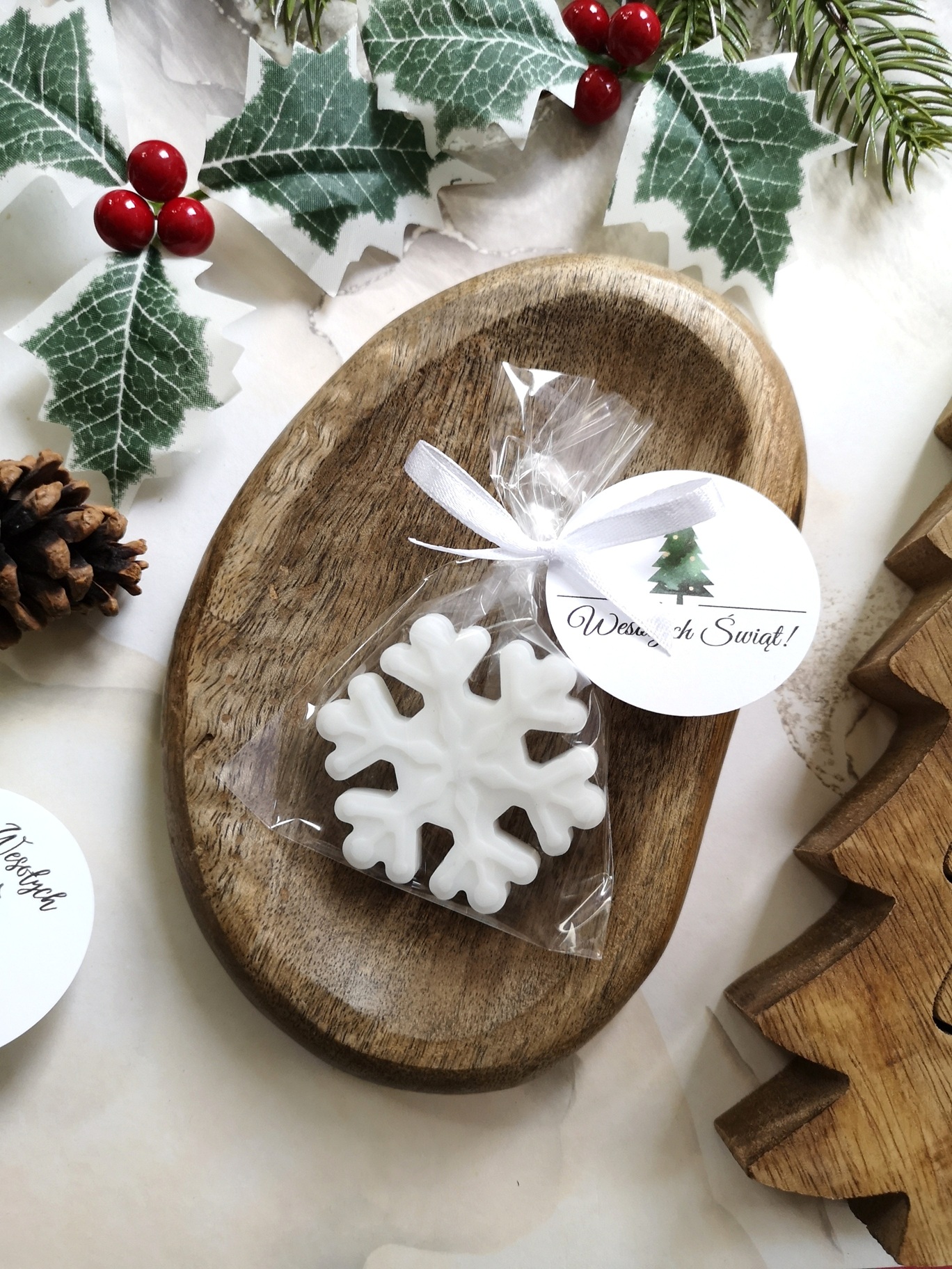 Świąteczne mydełko SNIEŻYNKA podziękowanie dla klientów pracowników dzieci Boże Narodzenie